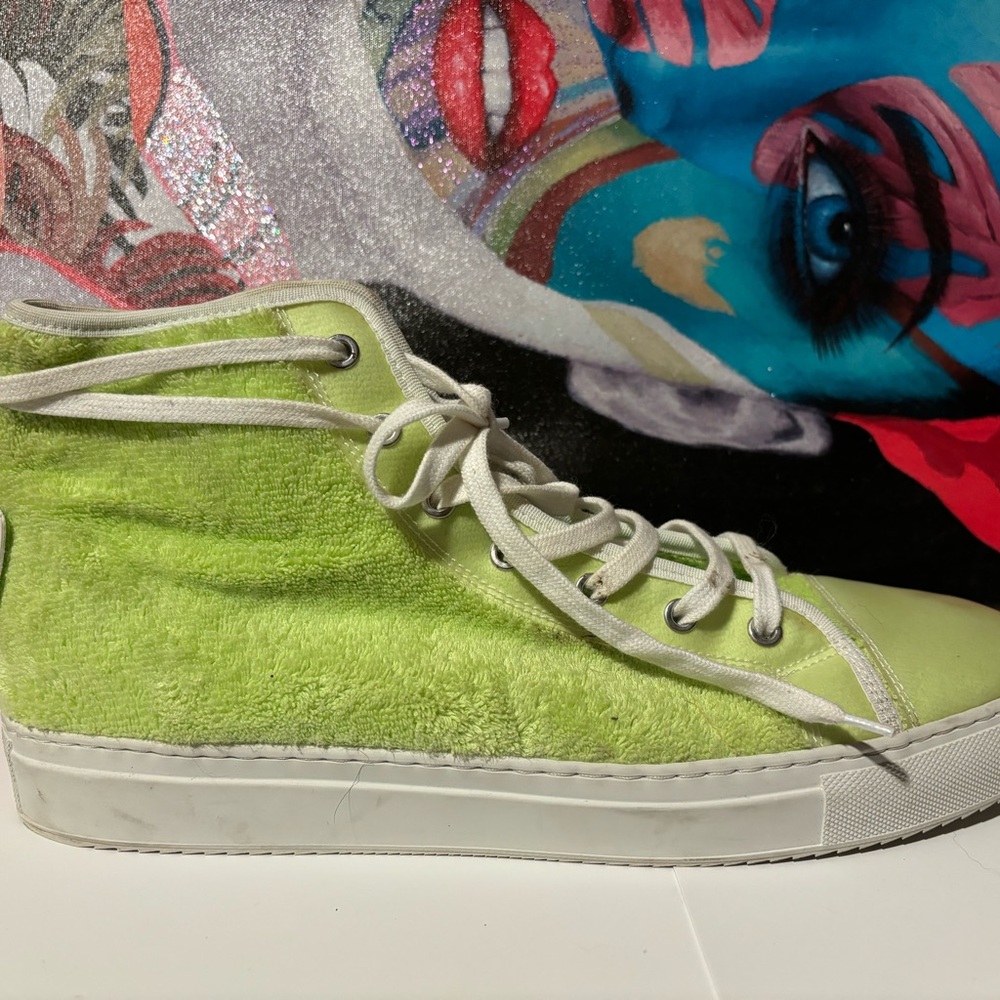 PS821 Green Terry Cloth / Tennis Ball High-Top Men’s Sneakers